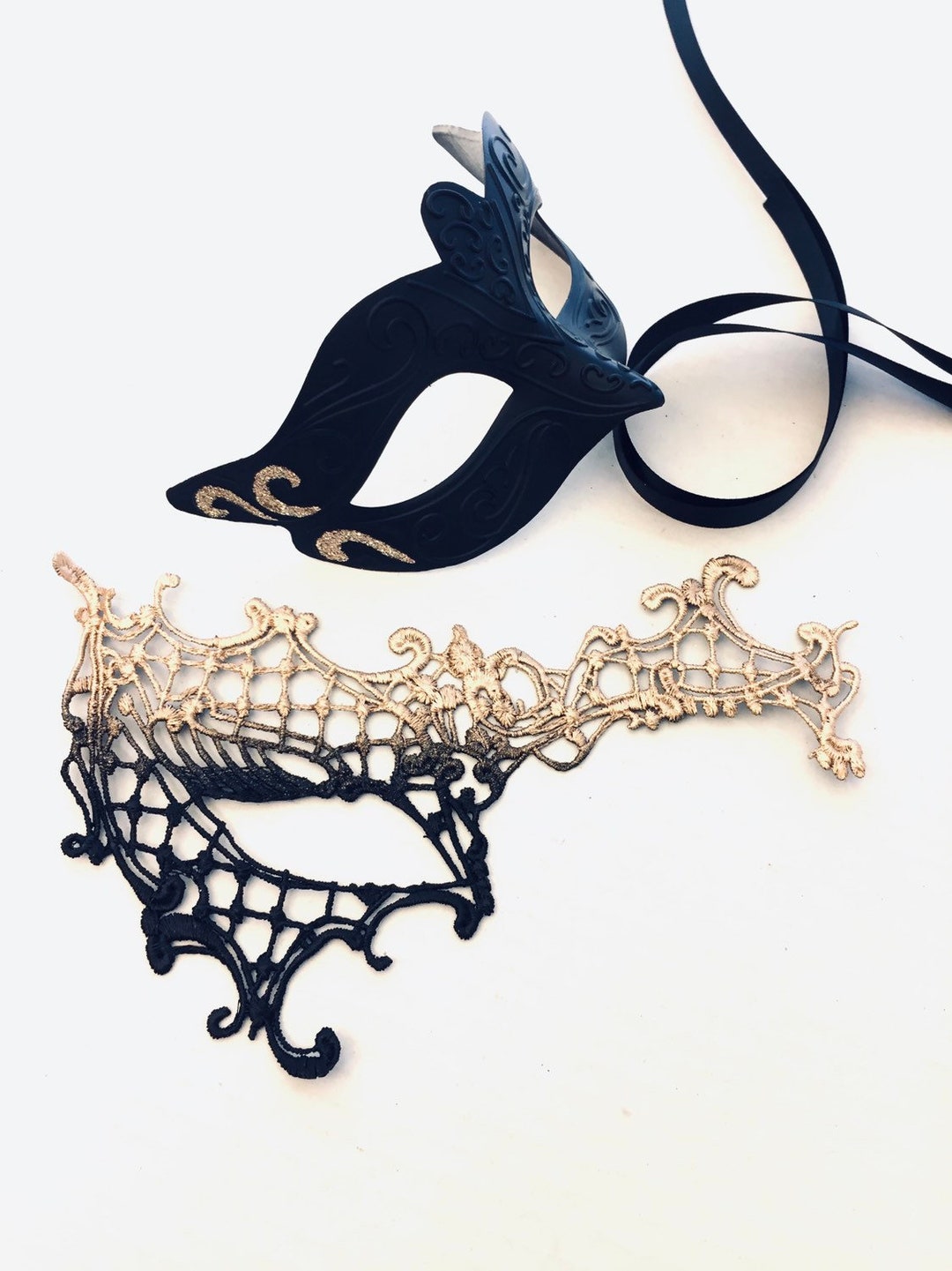 Black Gold Phantom Lace Venetian Masquerade Mask Couples Set - Etsy