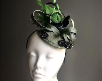 Polka Dot Feather Fascinator: Green Tea Party Derby Hat - Etsy display picture 2