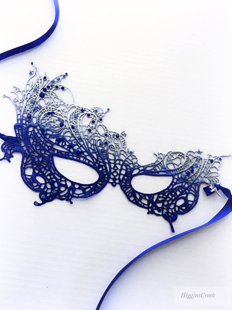 Women's Masquerade Mask Silver Blue Womens Lace Masks Etsy