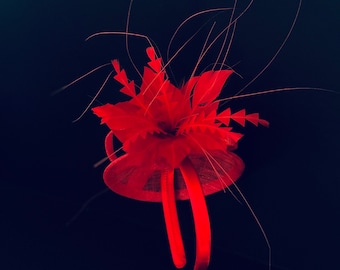 Red tea party hats fascinator hat Derby hat feather Accented hat church Fascinator Women Dressy Hat Wedding Polo Ladies hat