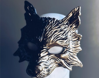Black Gold Wolf Animal Costume Masquerade Mask for Men Women