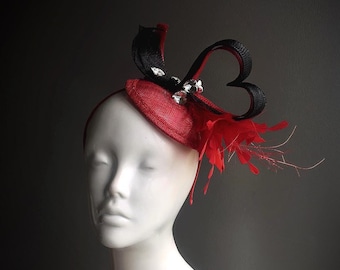 Rotes Herz Fascinator Fascinator Hochzeit Fascinator Derby Hut High Tea Party Hut Frauen Fascinator Hut Rot Schwarz Damenhut