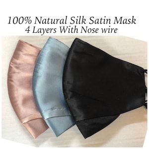 Silk mask with Nose Wire 4 layers Nose wire 100% SILK Mask Women's LUXURY SILK satin Face Mask Blush Pink Satin Mask More Colors