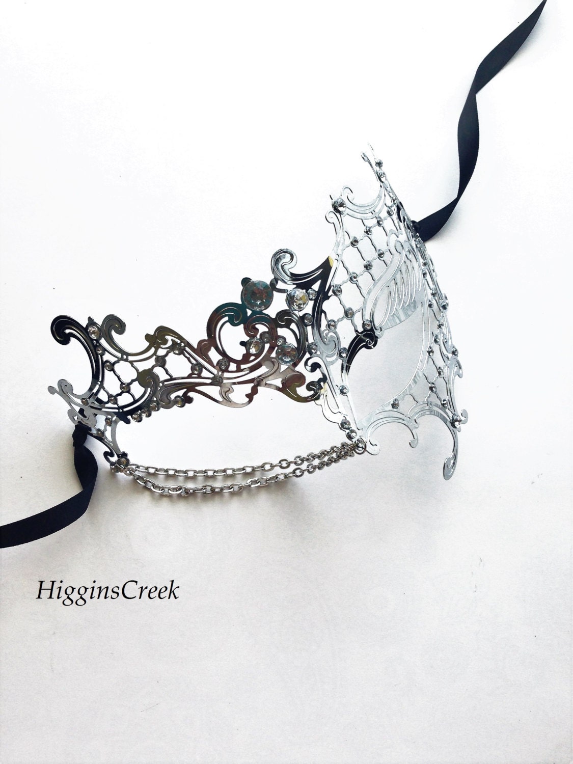 Half Face Metal Mask for Women in White & Black Adorned With - Etsy
