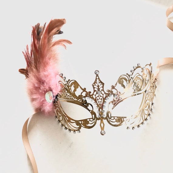 Pink and Gold Feather Masquerade Mask Pink and Gold Feather Masquerade Mask