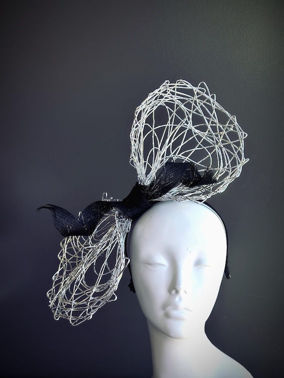 Silver Fascinator Hat Black Bow Headband Tea Party Hat Derby  display picture 1