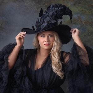 Cappello da strega nero, cappello da strega, cappello da mago, cappello a punta, cappello a tesa larga, mago, stregone, stregone di Halloween, cappello alto, stregoneria di Halloween immagine 11