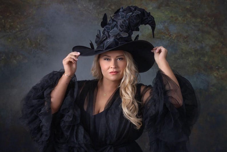 Cappello da strega nero, cappello da strega, cappello da mago, cappello a punta, cappello a tesa larga, mago, stregone, stregone di Halloween, cappello alto, stregoneria di Halloween immagine 11