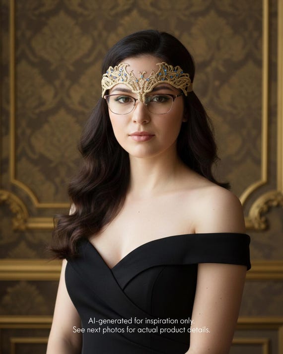 Gold Lace Masquerade Ball Mask for Eyeglasses