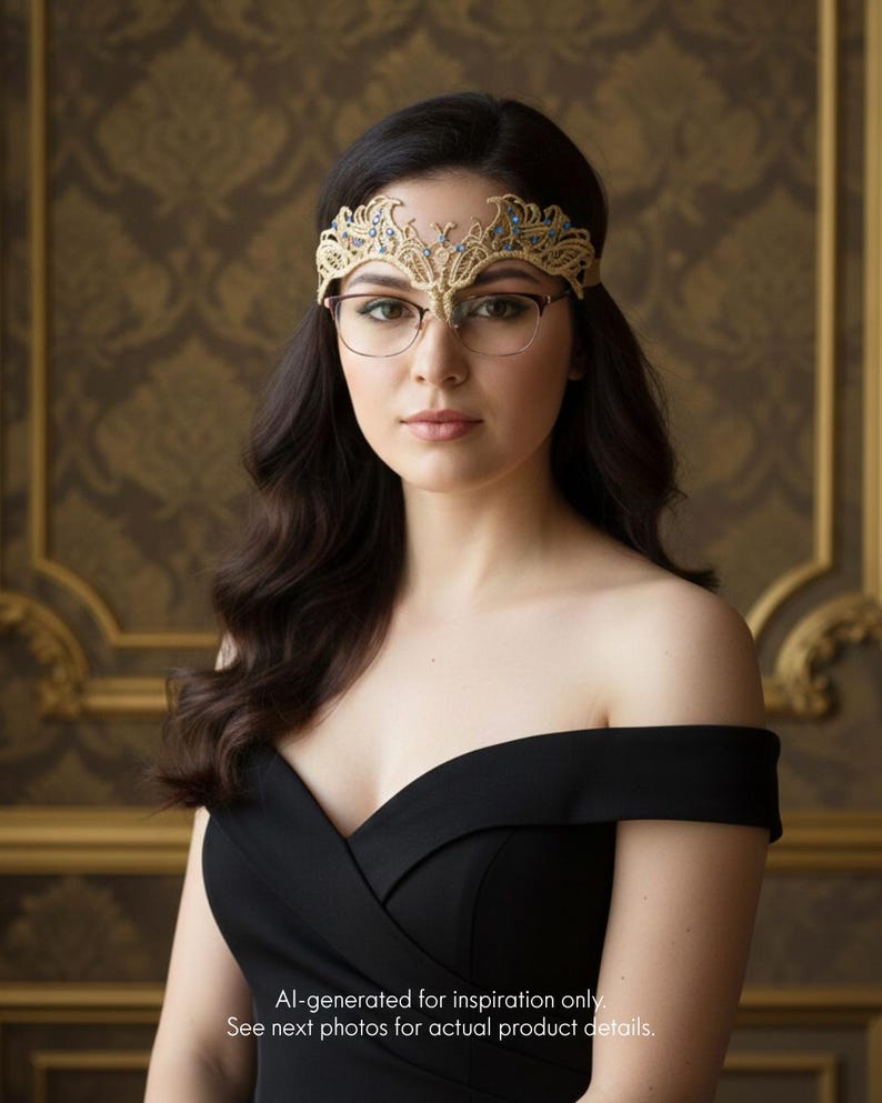 Gold Lace Masquerade Ball Mask for Eyeglasses image 1