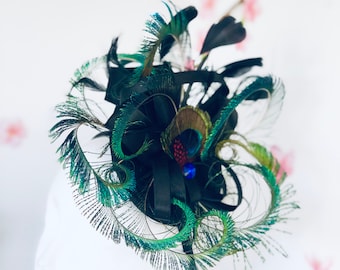 Peacock fascinator hat womens peacock Hat Tea party Hat peacock headband cocktail Hat derby Fascinator