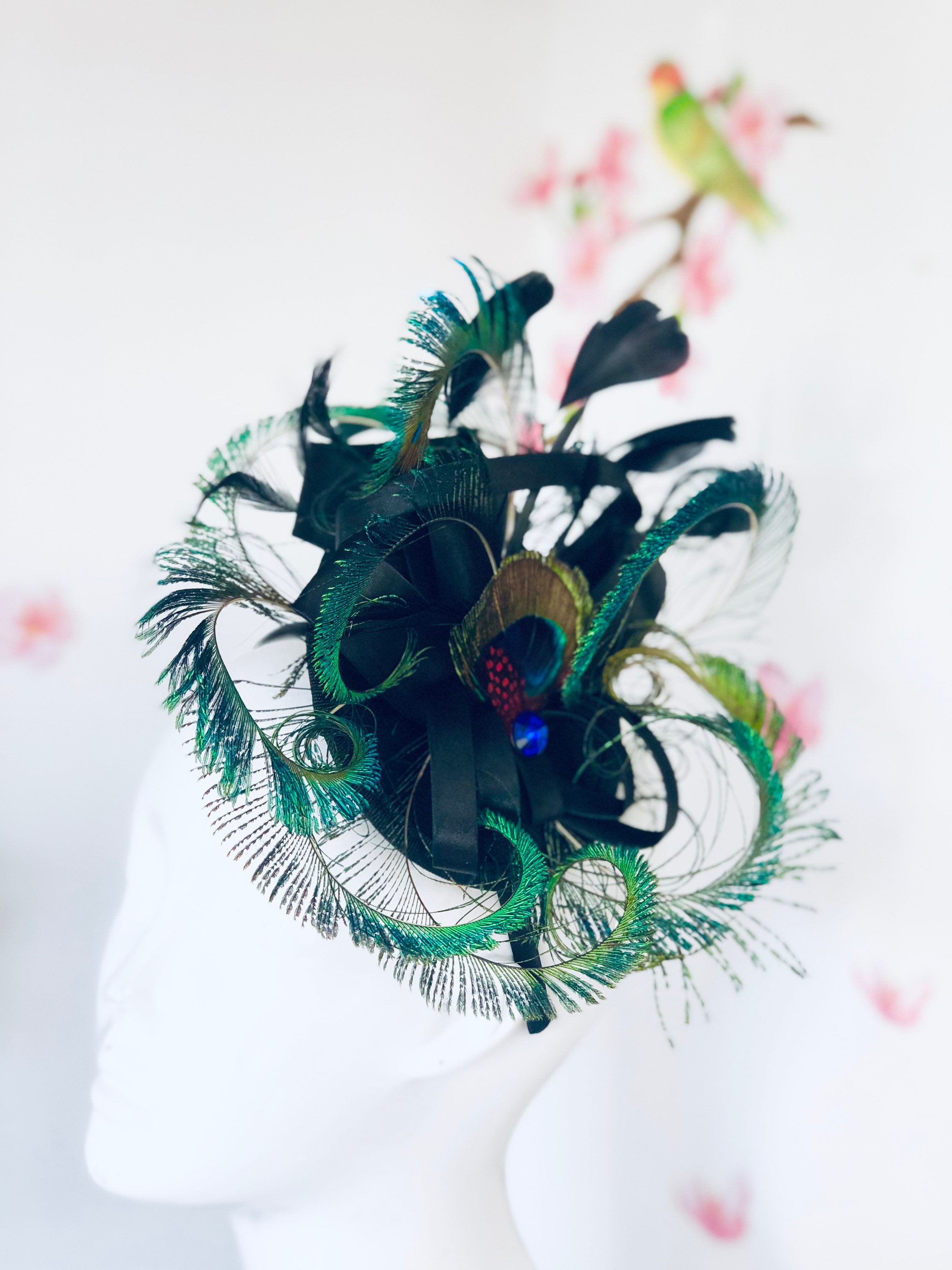 Peacock Feather Fascinator – Statement Derby, Wedding & Tea Party NyE Headpiece Shop Fascinator Hat - Peacock Tea Party Fascinator | BABEYOND main image 2