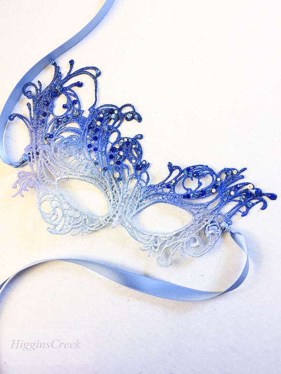 Blue Masquerade Mask With Blue Sapphire Rhinestones Blue Lace Etsy
