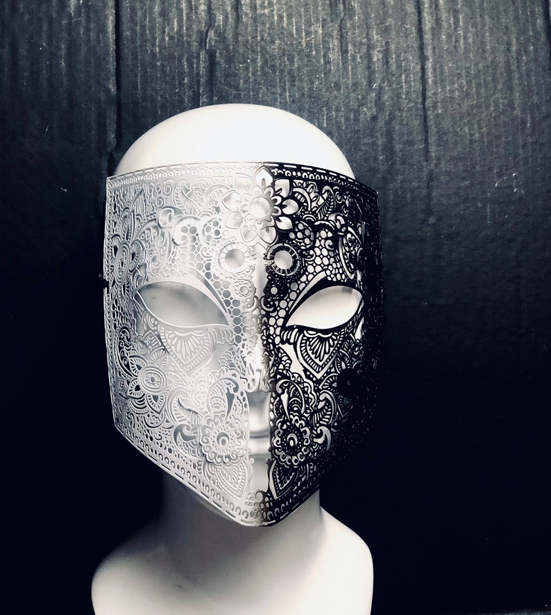 Mens Masquerade Mask Silver Full Face Halloween Mask Bauta Etsy
