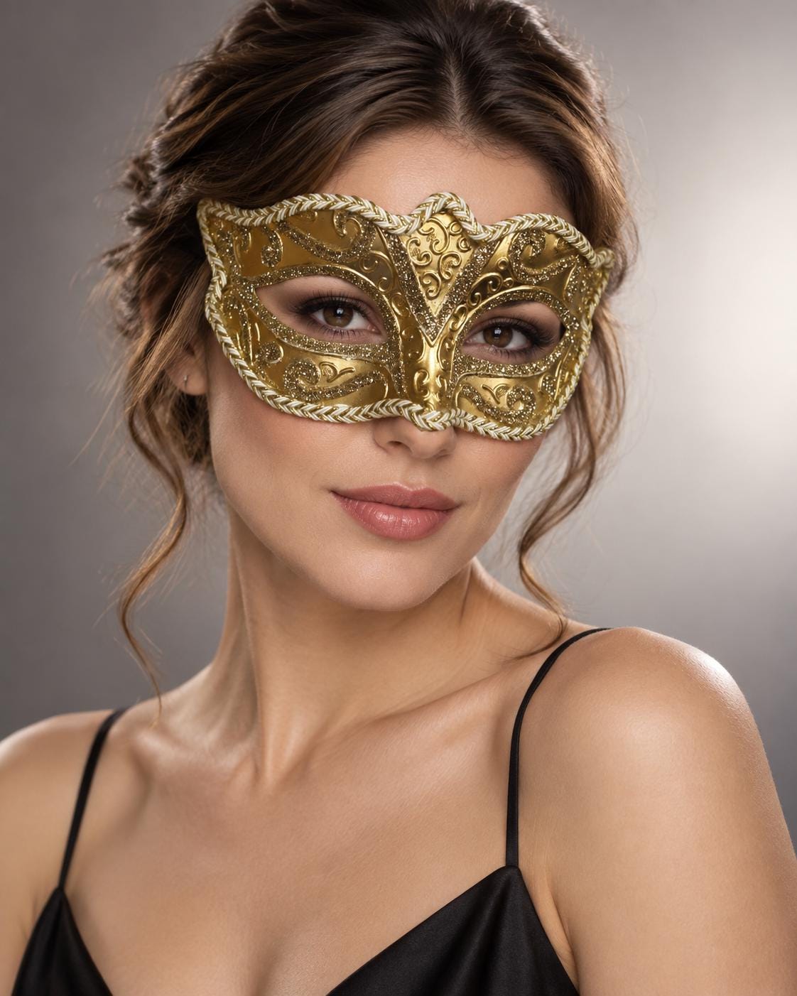 Gold Glitter Masquerade Mask for Women - Venetian Ball