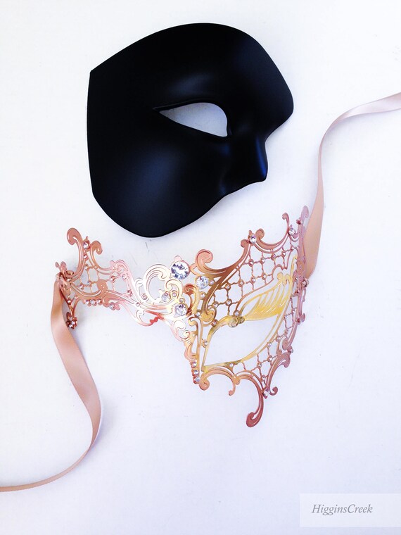Gold Half Face Phantom Opera Venetian Masquerade Party Masks Couple Pair Set