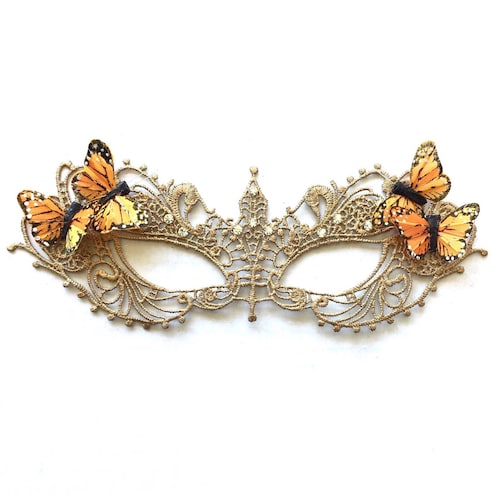 Women's Gold Masquerade Mask Mask With Rhinestones & Etsy