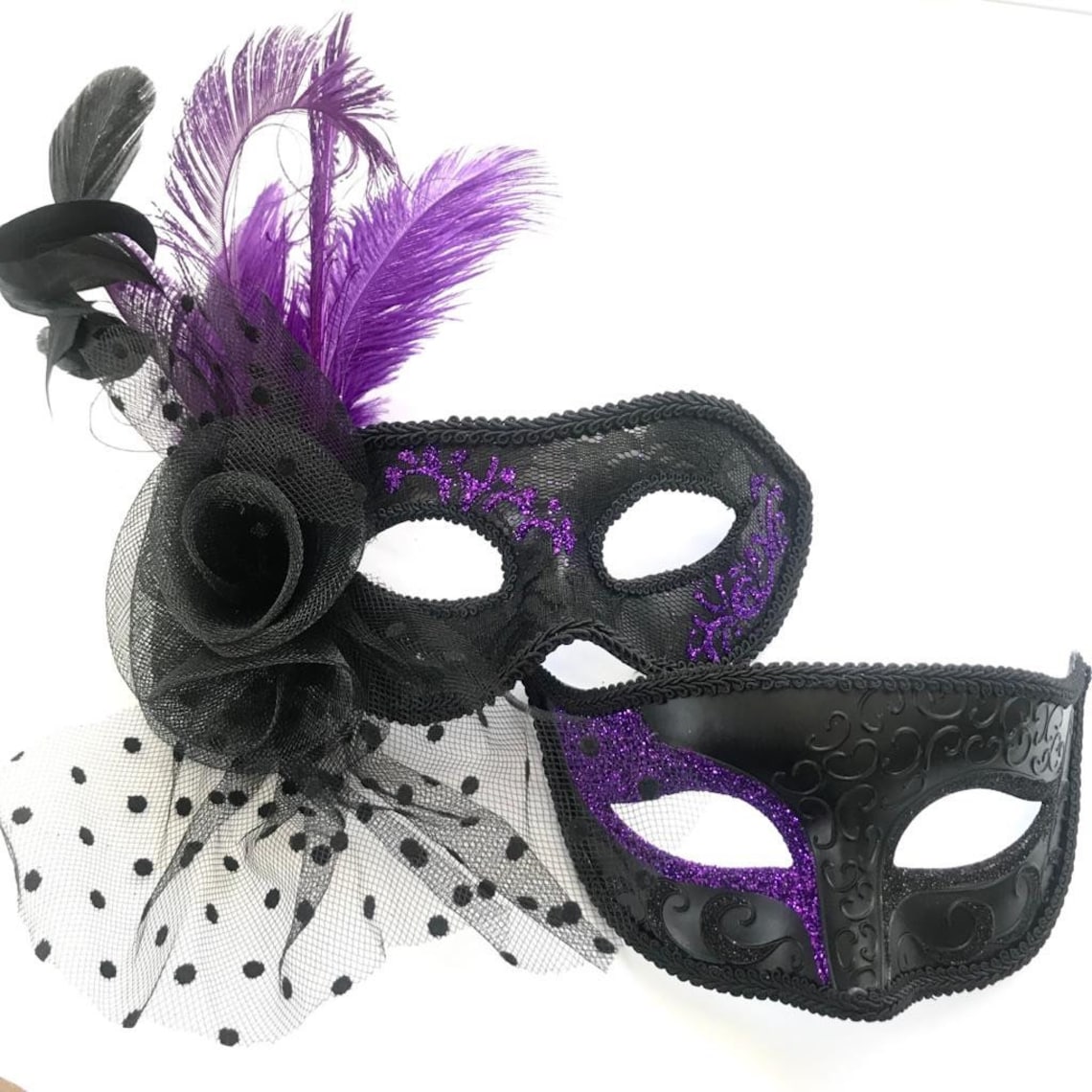 Purple Black Masquerade Masks L Couples Mardi Gras Masks L - Etsy