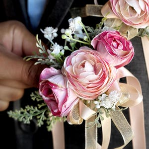 Pink Corsage And Boutonniere Set Rose Corsage for Prom Green Boutonniere Green Corsage Pink Boutonniere Homecoming Wedding Pink Flowers