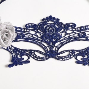Navy Blue Masquerade Mask Women, Blue Lace Mask Mardi Gras Mask, opera Mask Flowers Diamonds Custom Masks by HigginsCreek