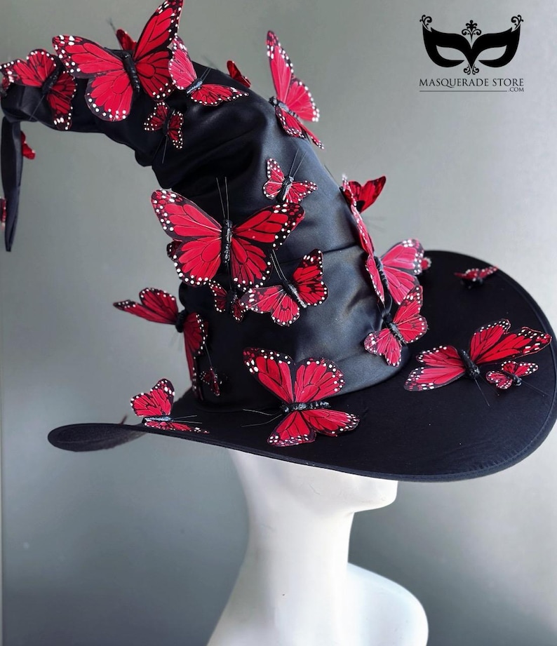 Adult Halloween Witch Costume Black Pointy Wide Brim Witch Hat image 13
