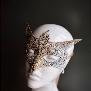 Fox Masquerade Mask Lace Mask Masquerade Party - Silver Gold- Adult