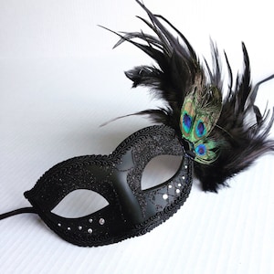 Simple Black Feather mask womem Masquerade ball mask with glitter and feathers