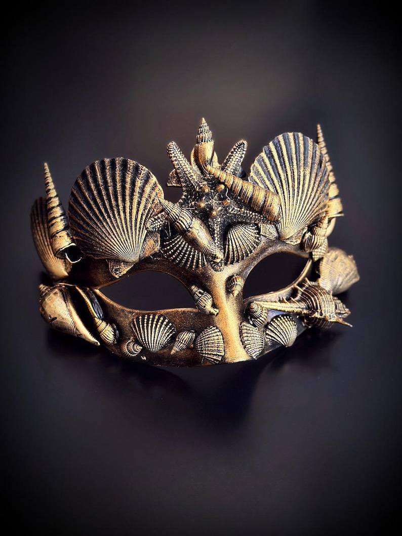 Gold Black Masquerade Mask Shell Gold Mens Mask Merman Mask Mermaid Sea ...