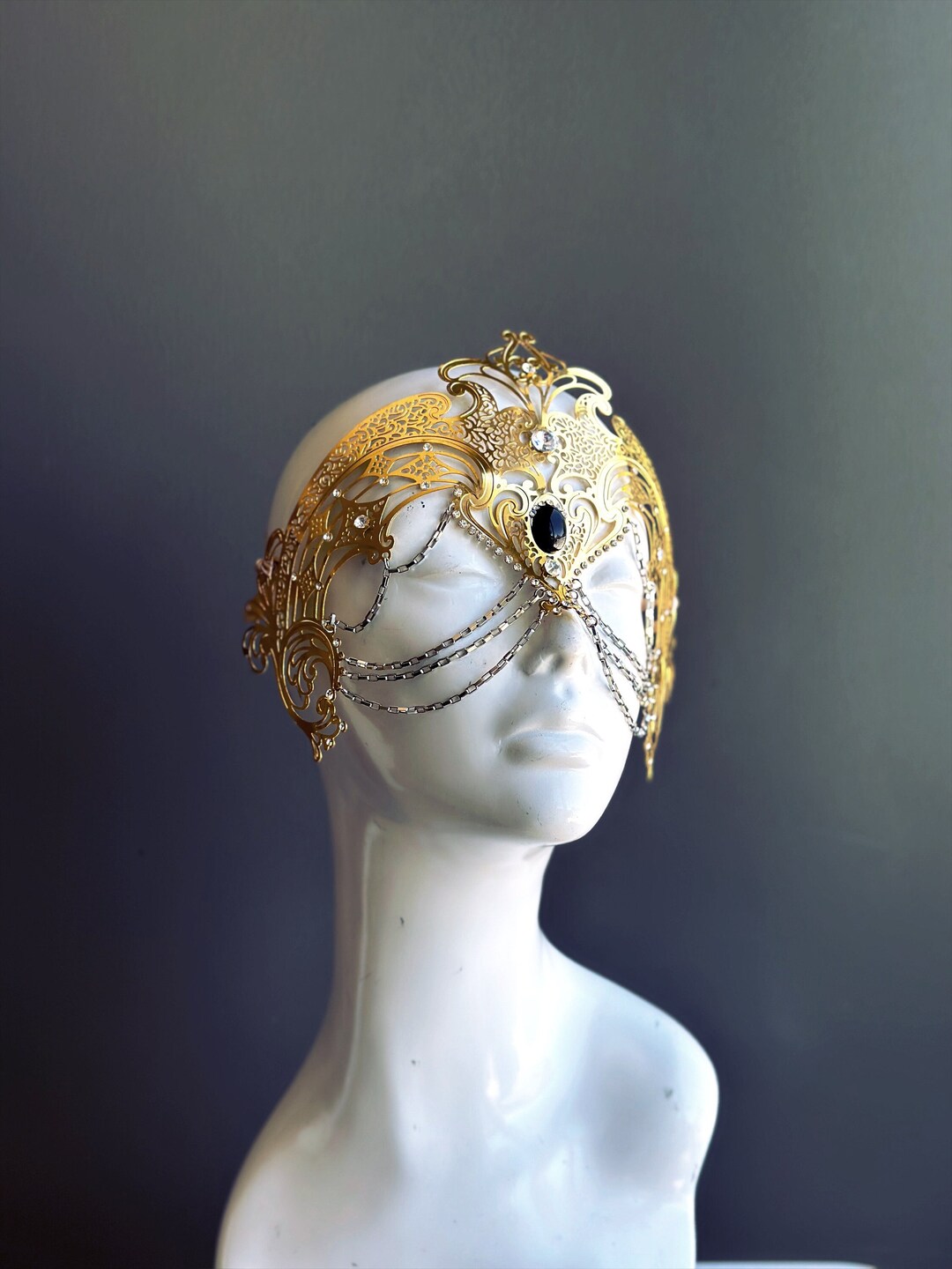 Women's Masquerade Mask Goddess Mask Chain Mask Gold Etsy