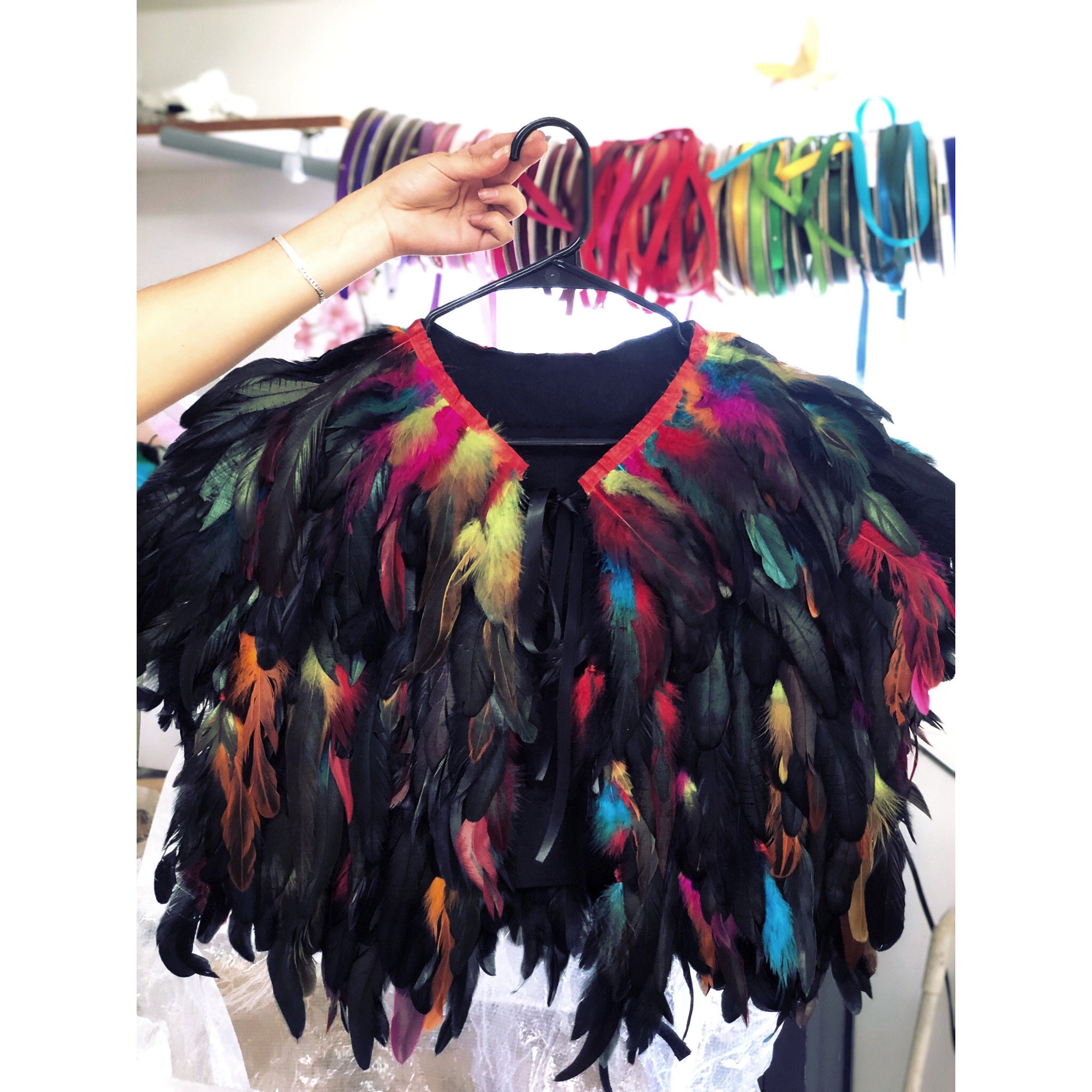 Colorful Feather Cape Viking Feather Cape faux animal cape CUSTOM Capes