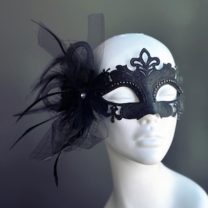 Womens Black Masquerade Mask Venetian Feather Mask Masquerade Party Mask Ball Mask