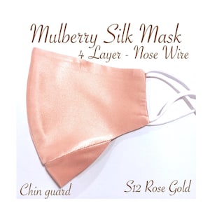 Rose Gold Silk mask Nose Wire 4 layers 100% Mulberry SILK Mask Women's LUXURY SILK Face Mask Men Women Kids size Mask More Colors