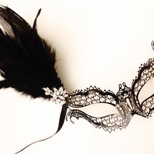 Feather Masquerade Mask for Women studded with diamonds, Pink feather mask, black feather masks image 1