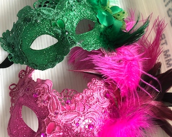 Karnevals-Federmaske Für Damen – Mit Glitzer, Pailletten & Edelsteinen, Verstellbar (ca. 35 X 25 Cm, Für Halloween, Partys, Bälle)