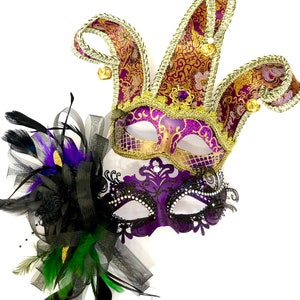 Purple Gold Jester Couples Masquerade Masks