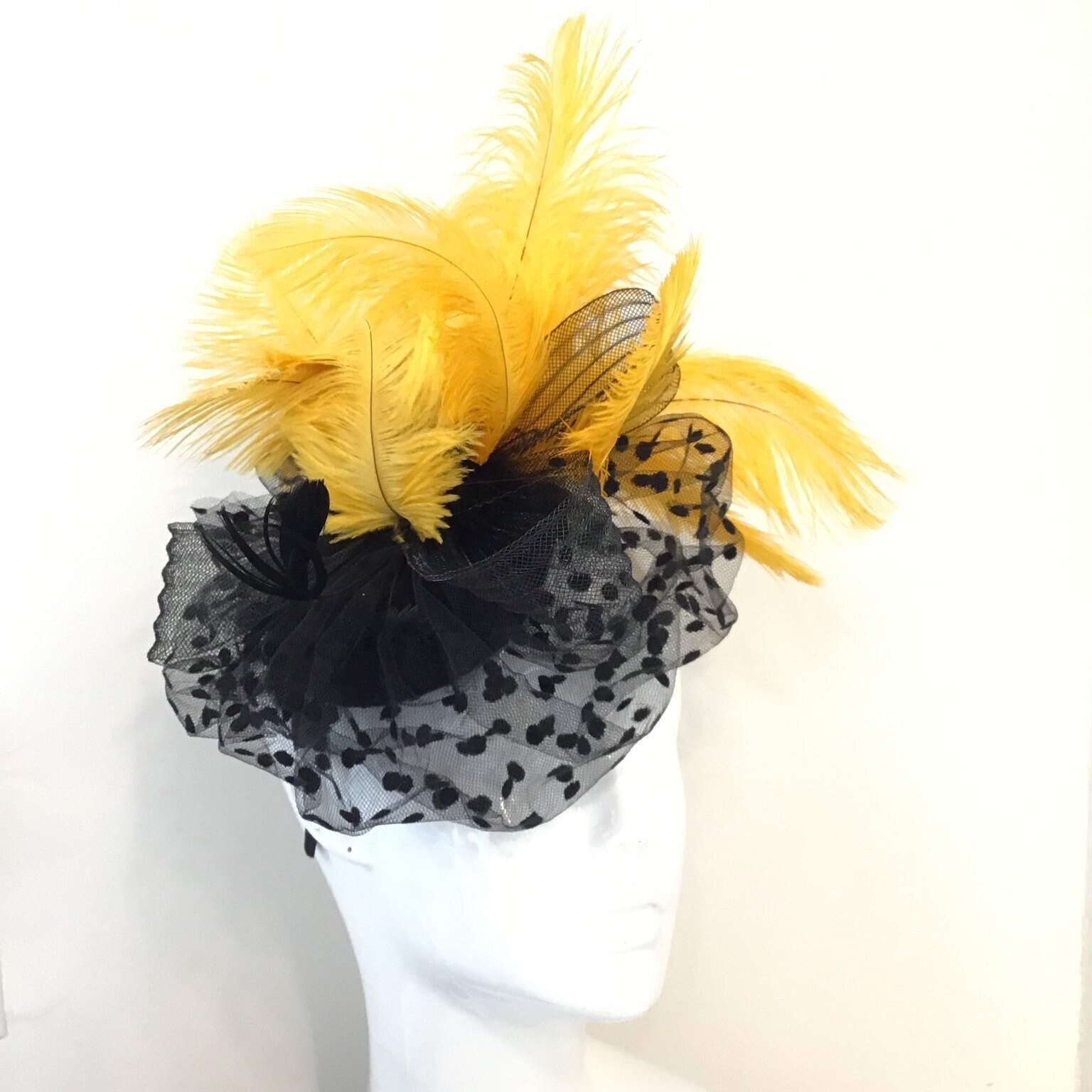 Black Fascinator Feather Cocktail Hat Women