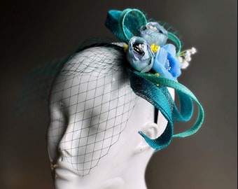 Tea Party fascinator Hat Women - Summer Blue Teal  Fascinator Hat Horse Race Hats