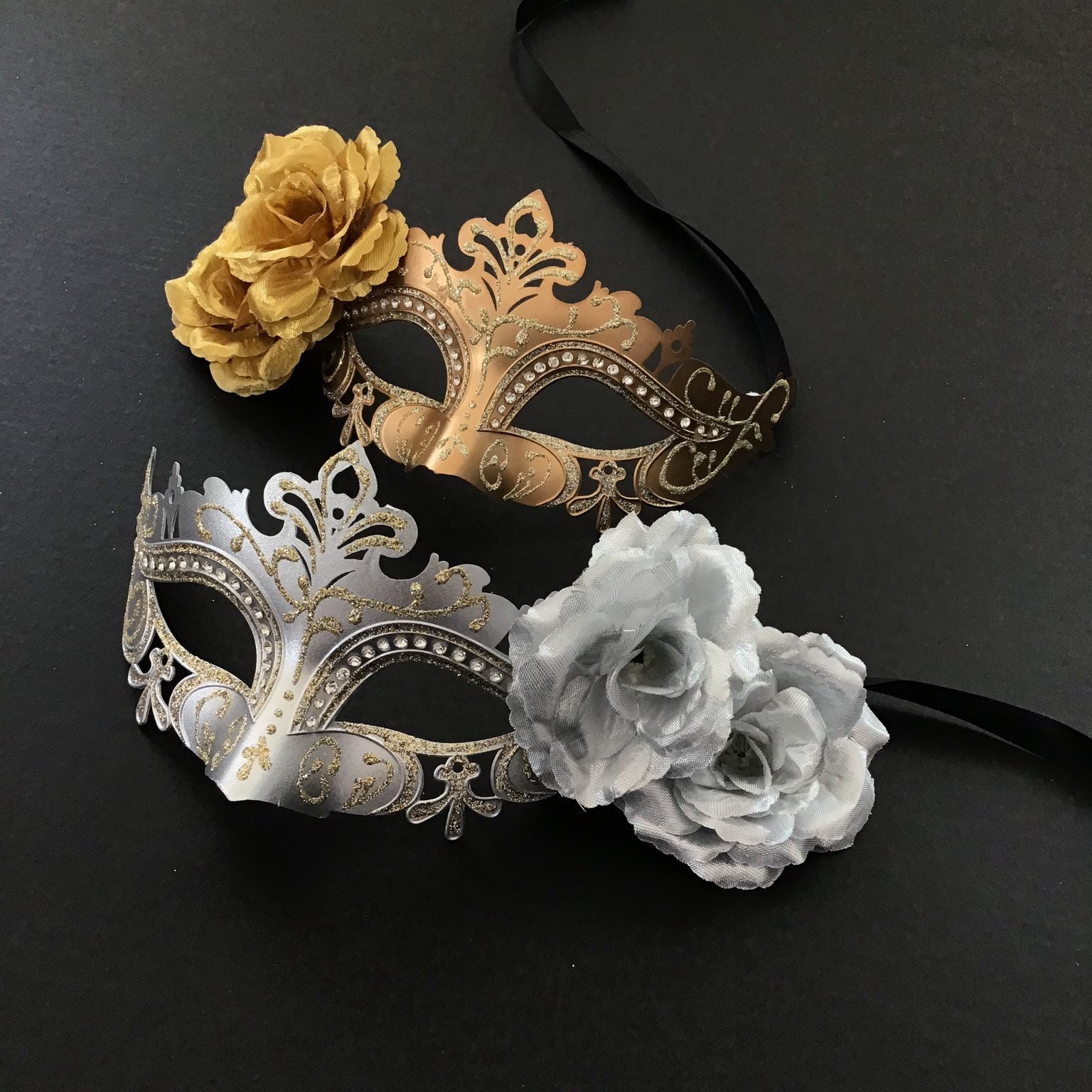 Masquerade Masks Phantom Music Notes and Gold Flowers Unisex