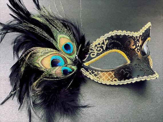 ブラックゴールドの孔雀カップル仮面舞踏会マスクセット - Etsy 日本