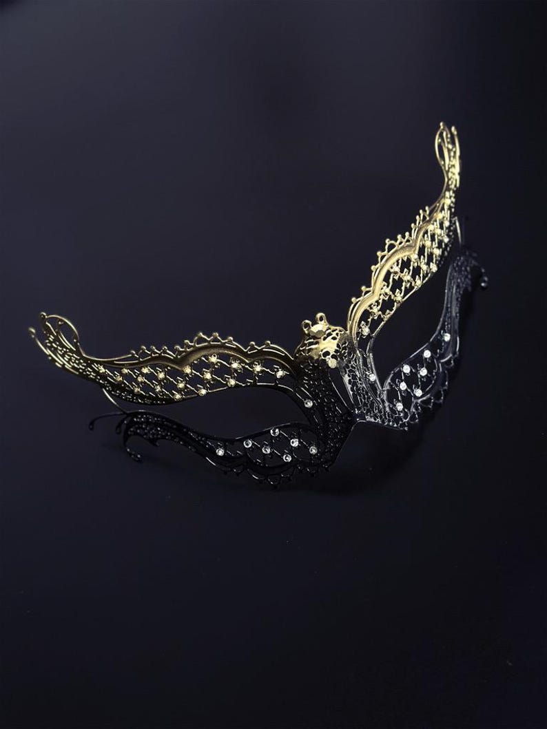 Fillagree Mask Black & Gold Metal Filigree Masquerade Mask Couples Set With Crystals ...
