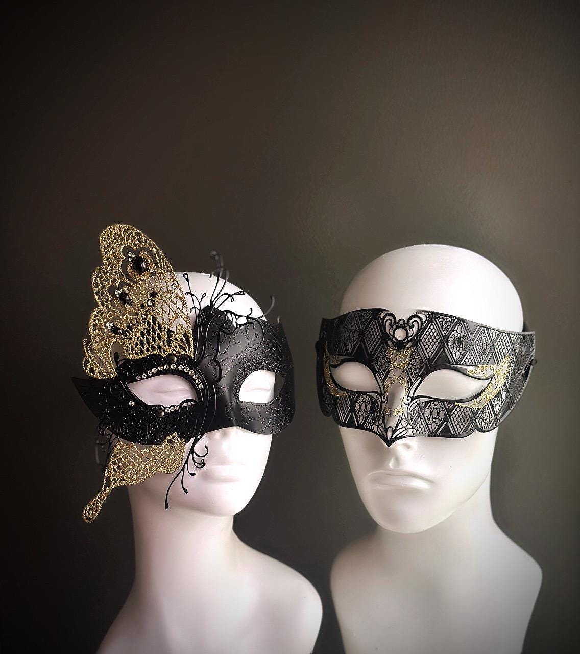 Couples Masquerade Mask Pair Butterfly Mask Black Gold Venetian Masks Masquerade Party Masks