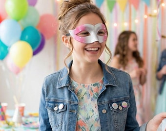 Pink Silver Kids Masquerade Mask – Glitter Rhinestone