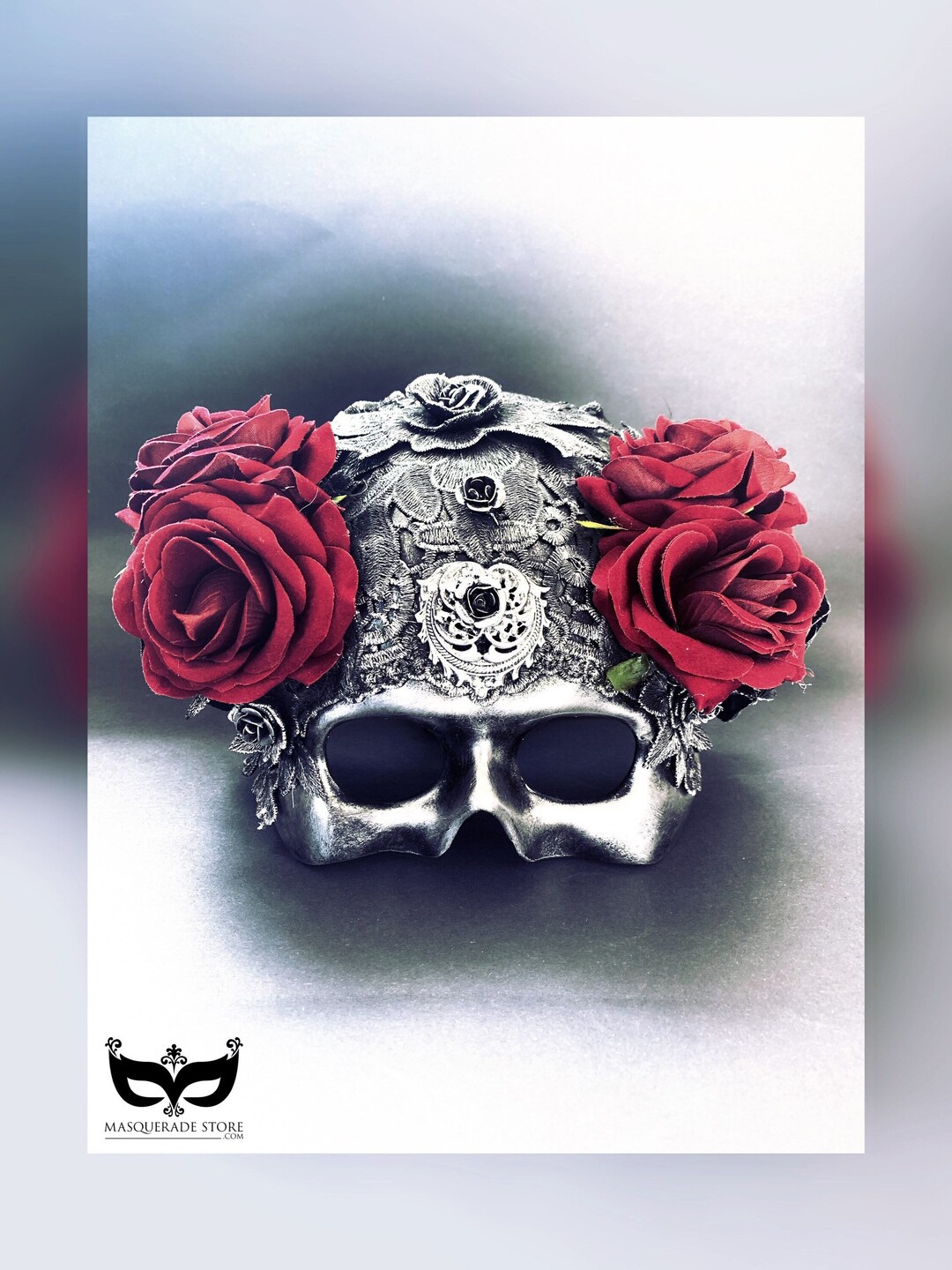 Silver Mens Skull Mask, Day of the Dead, Dia De Los Muertos, Halloween