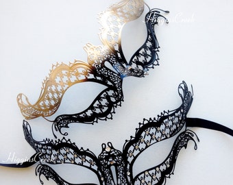 Venetian Metal Filigree Laser Cut Masquerade Mask w/ Rhinestones