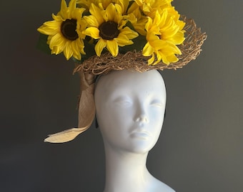 Flower Bouquet Fascinator Hat Yellow Sunflower Fascinator Hat Yellow Tea Party Hat Floral Fascinator Hat