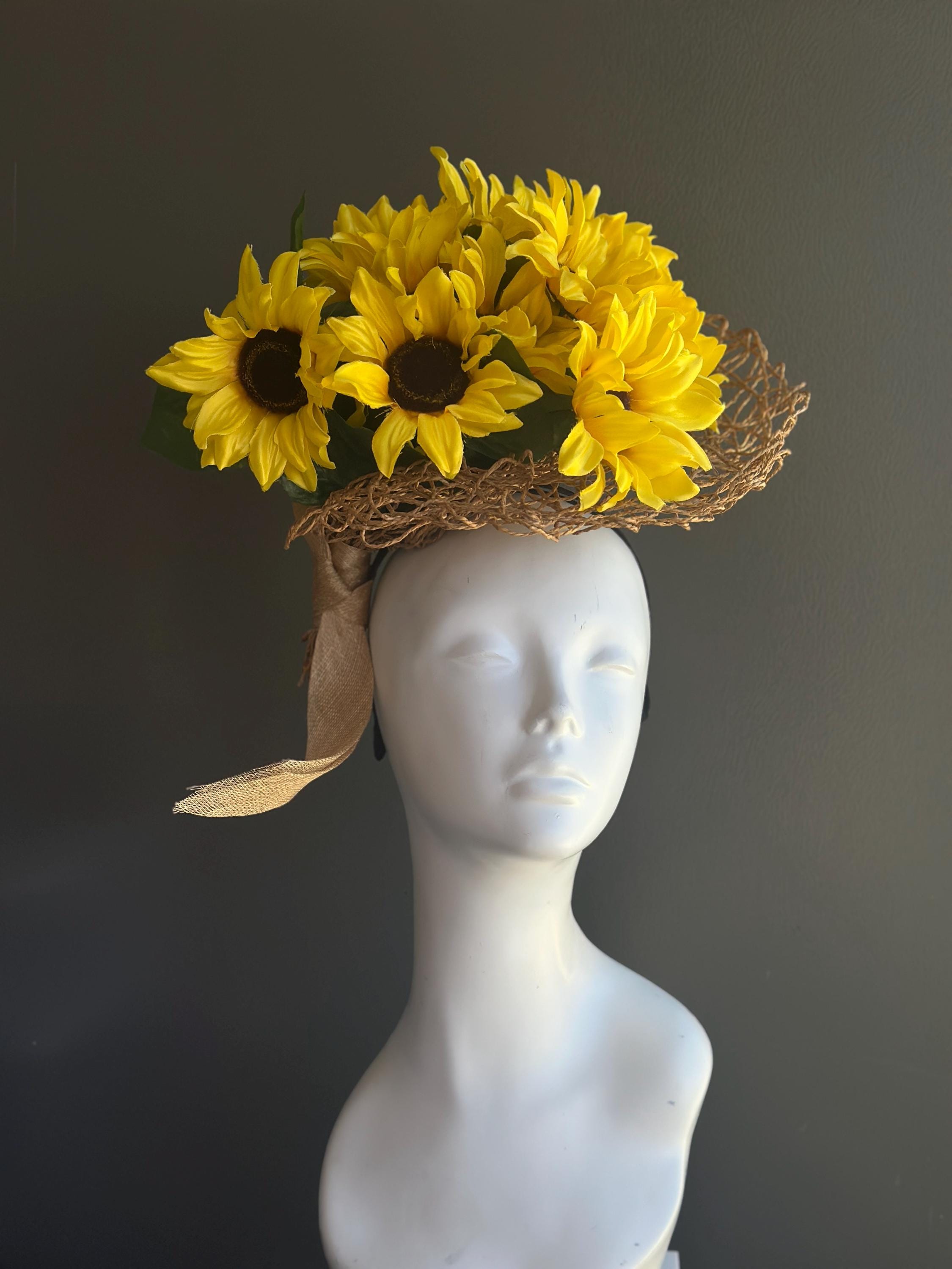 Flower Bouquet Fascinator Hat Yellow Sunflower Fascinator Hat Yellow Tea Party Hat Floral Fascinator Hat