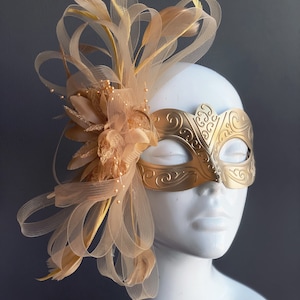 Gold Venetian Mask, Woman Masquerade Mask, gold Prom Mask, Masquerade Party, Masquerade Ball, Party Mask, Elegant Mask, Feather Mask, Gala