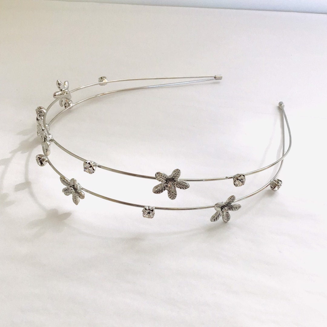 Flower Metal Headband, Silver Headband, Womens Metal Headband With