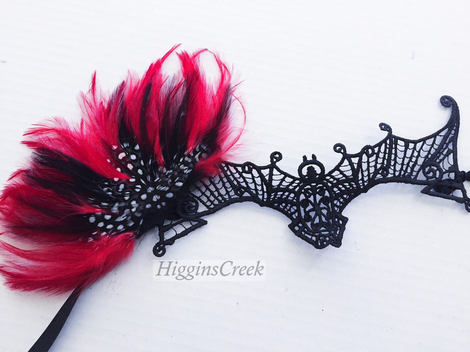 Red & Black Feather Eye Mask