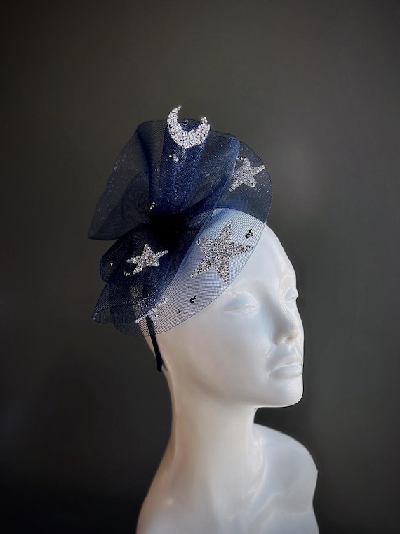 ⭐️ Fascinator Hat Navy Blue Saucer Disc Hat, Navy Kentucky Derby Hat, Dark  main image 3